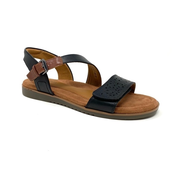 Women’s Cobb Hill Zion 2 Piece Leather Sandals Black WIDE - Picture 1 of 8